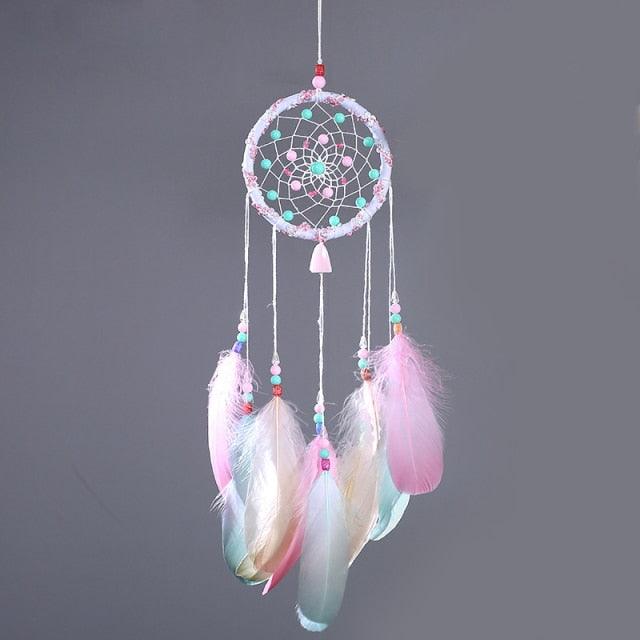Decoration Home Dream Catchers Hanging Wall Decor Art Pendant Handmade Traditional White Cloud Dream Catcher With Led String Lights Wall Hanging Kids Room Decor Nursery Wall Art Ornament Decor Craft Gift Cute Wind Chimes National Feather Kids Girls Stevvex