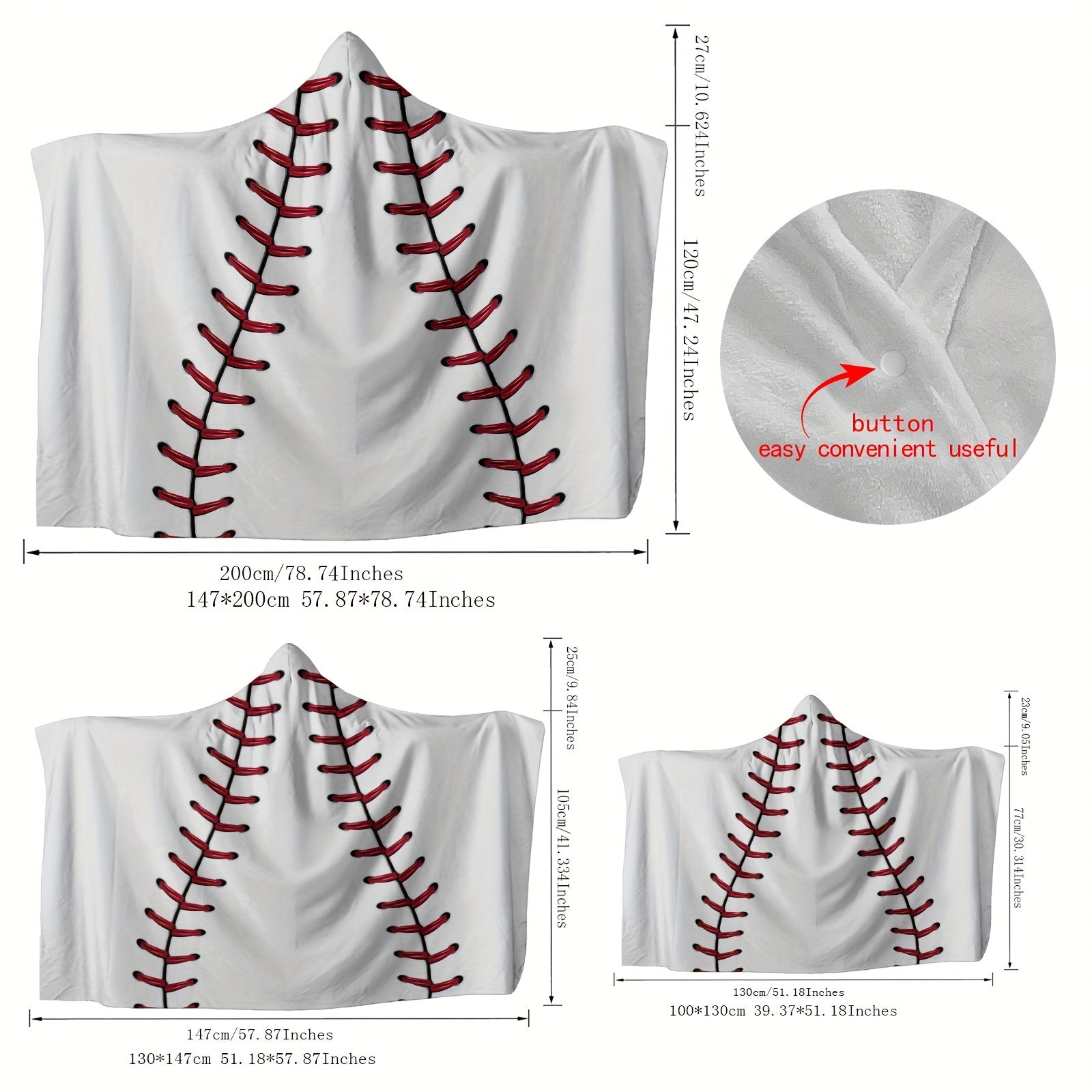 1pc Baseball Hooded Blanket Thick Nap Wearable Blanket Magic Blanket Hooded Cape Cozy Warm Soft Blanket For Sofa Office Bed And Travelling Lootquake LLC