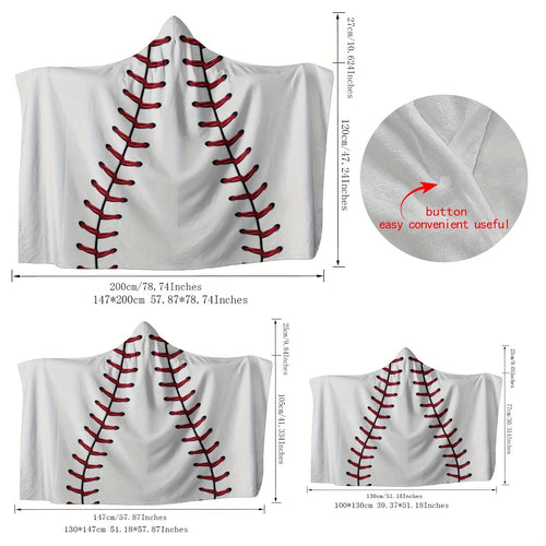 1pc Baseball Hooded Blanket Thick Nap Wearable Blanket Magic Blanket Hooded Cape Cozy Warm Soft Blanket For Sofa Office Bed And Travelling Lootquake LLC