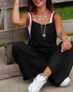 Women's Sleeveless Jumpsuit With Pockets And Adjustable Shoulder Strap Fashion Loose Wide Leg Straight Overalls Summer Beach Trousers - SJB-DIAMOND ELITES