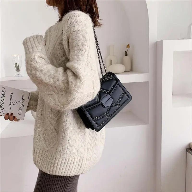 Delighted Black PU Leather Crossbody Chain Bags For Women And Girls Simple Fashionable Shoulder Small Handbags Stevvex