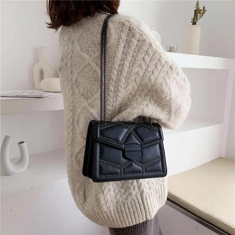 Delighted Black PU Leather Crossbody Chain Bags For Women And Girls Simple Fashionable Shoulder Small Handbags Stevvex