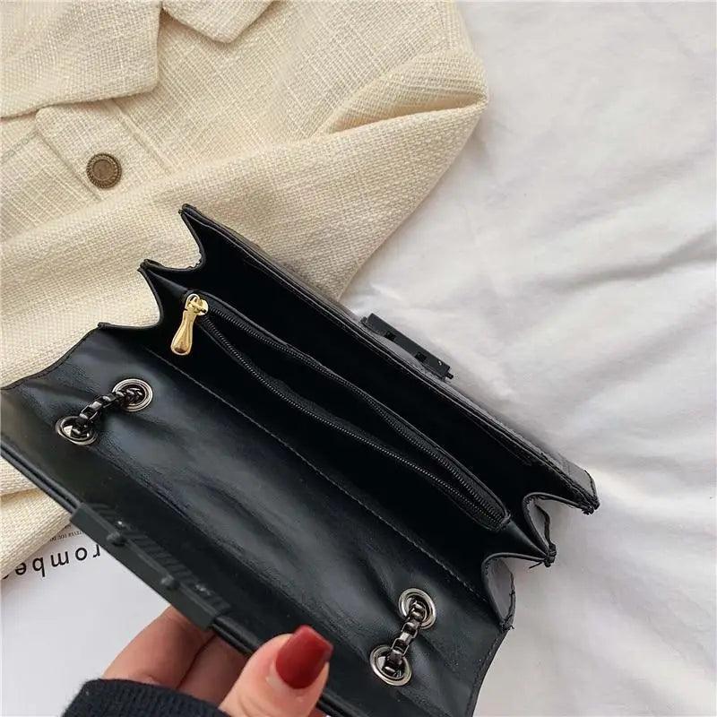 Delighted Black PU Leather Crossbody Chain Bags For Women And Girls Simple Fashionable Shoulder Small Handbags Stevvex