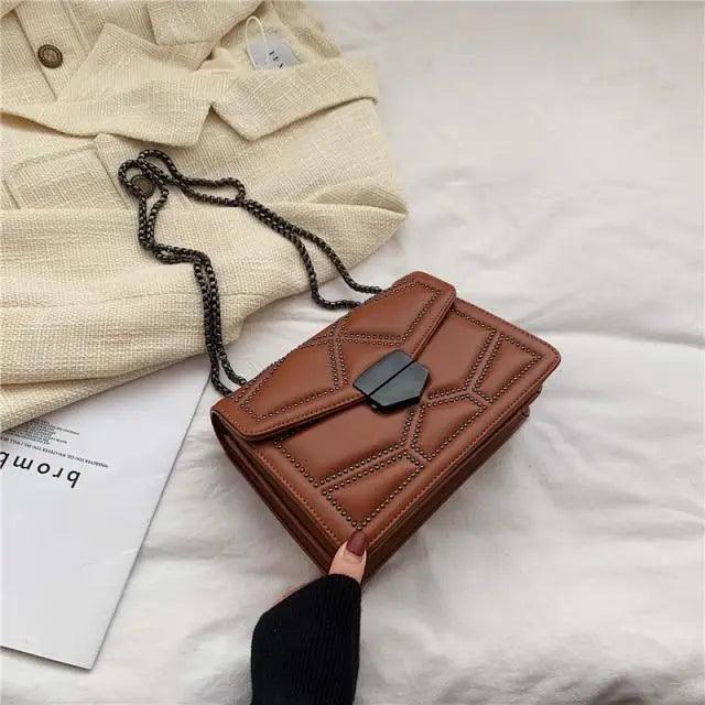 Delighted Black PU Leather Crossbody Chain Bags For Women And Girls Simple Fashionable Shoulder Small Handbags Stevvex