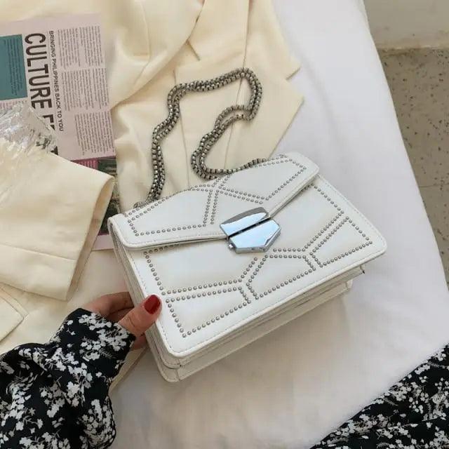 Delighted Black PU Leather Crossbody Chain Bags For Women And Girls Simple Fashionable Shoulder Small Handbags Stevvex