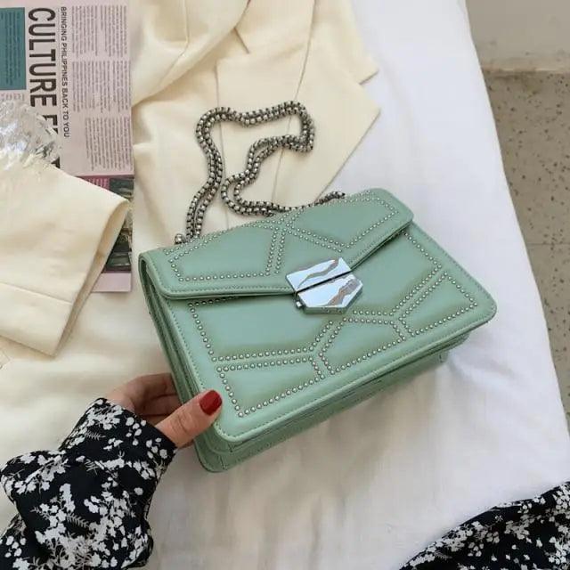 Delighted Black PU Leather Crossbody Chain Bags For Women And Girls Simple Fashionable Shoulder Small Handbags Stevvex