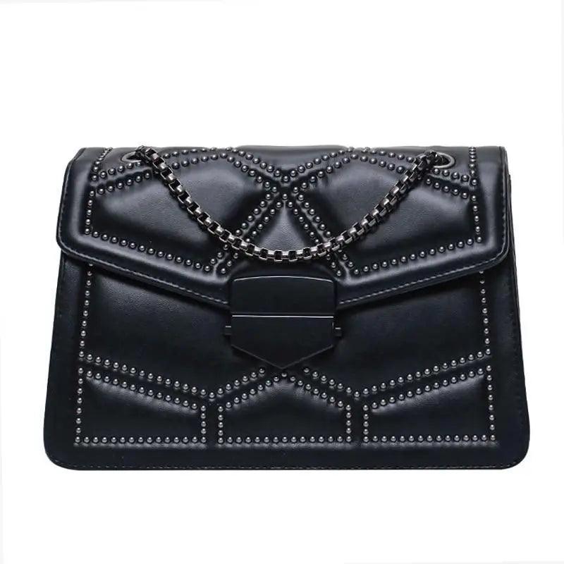Delighted Black PU Leather Crossbody Chain Bags For Women And Girls Simple Fashionable Shoulder Small Handbags Stevvex