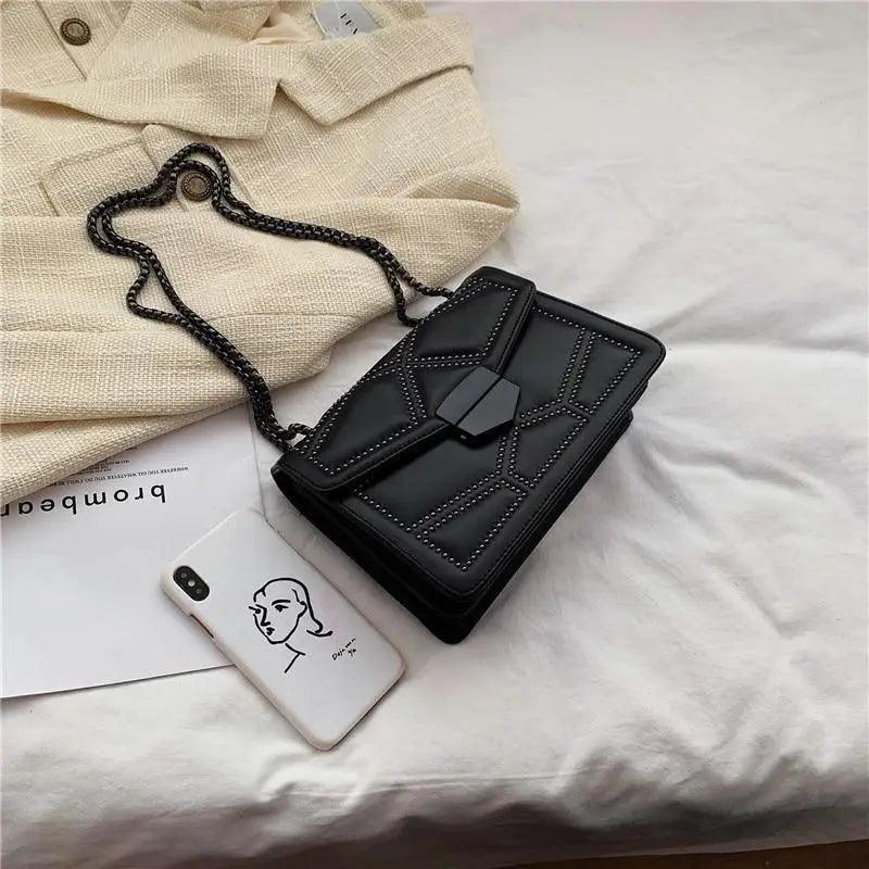 Delighted Black PU Leather Crossbody Chain Bags For Women And Girls Simple Fashionable Shoulder Small Handbags Stevvex