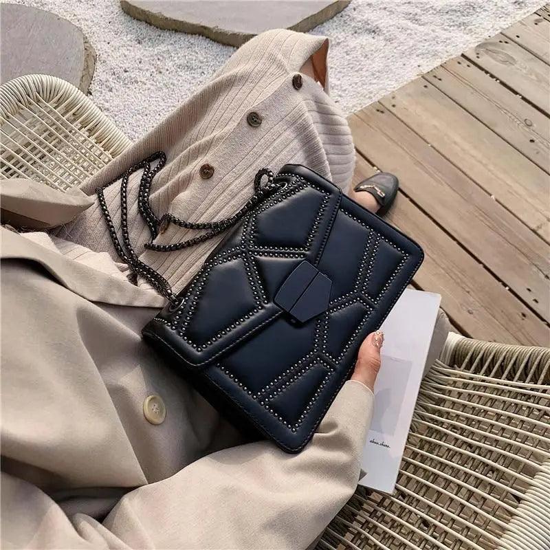 Delighted Black PU Leather Crossbody Chain Bags For Women And Girls Simple Fashionable Shoulder Small Handbags Stevvex