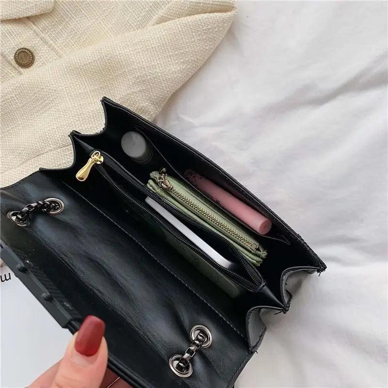 Delighted Black PU Leather Crossbody Chain Bags For Women And Girls Simple Fashionable Shoulder Small Handbags Stevvex
