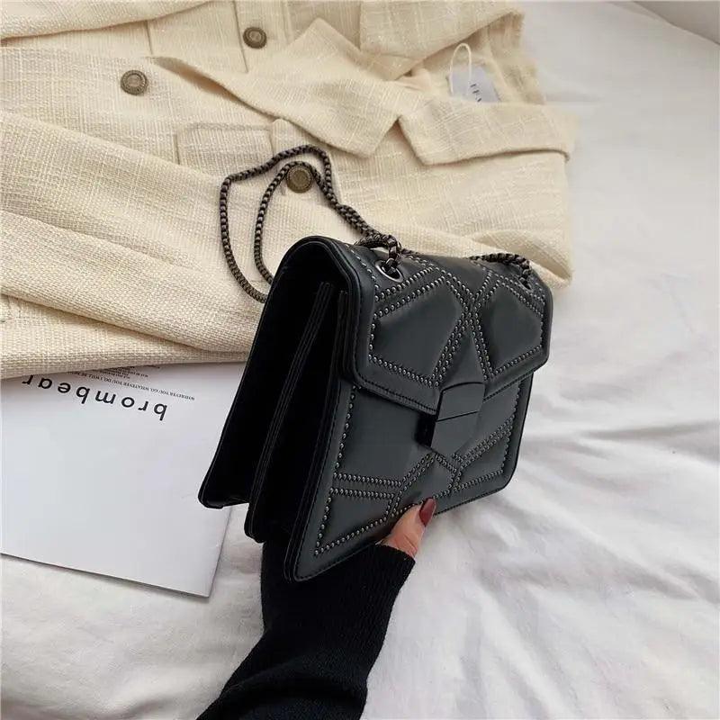 Delighted Black PU Leather Crossbody Chain Bags For Women And Girls Simple Fashionable Shoulder Small Handbags Stevvex