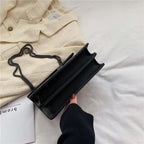 Delighted Black PU Leather Crossbody Chain Bags For Women And Girls Simple Fashionable Shoulder Small Handbags Stevvex
