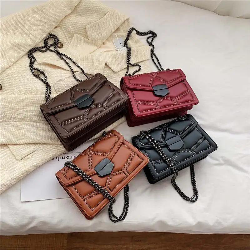 Delighted Black PU Leather Crossbody Chain Bags For Women And Girls Simple Fashionable Shoulder Small Handbags Stevvex