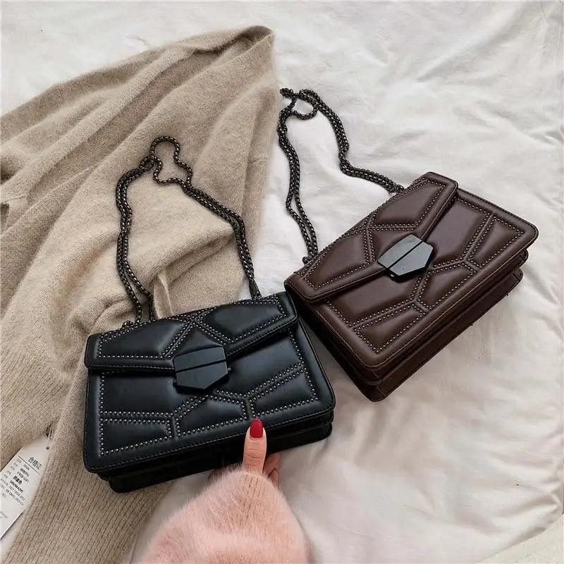 Delighted Black PU Leather Crossbody Chain Bags For Women And Girls Simple Fashionable Shoulder Small Handbags Stevvex