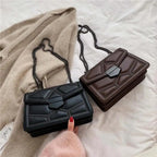 Delighted Black PU Leather Crossbody Chain Bags For Women And Girls Simple Fashionable Shoulder Small Handbags Stevvex