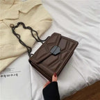 Delighted Black PU Leather Crossbody Chain Bags For Women And Girls Simple Fashionable Shoulder Small Handbags Stevvex