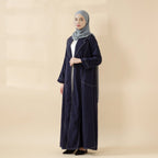 Denim Blue Open Abaya | Contrast Stitching Trench Coat Thin Denim Abaya (MOA121)