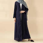 Denim Blue Open Abaya | Contrast Stitching Trench Coat Thin Denim Abaya (MOA121)