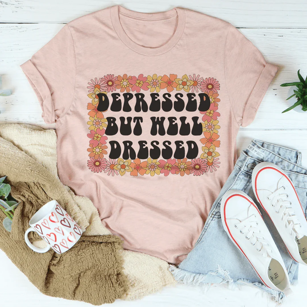Depressed But Well Dressed Tee Peachy Sunday