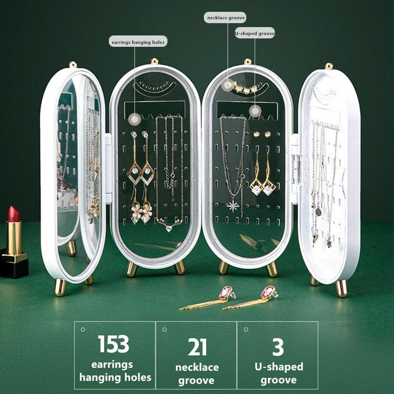 Desktop Jewelry Storage Box Multilayer Dustproof Earrings Rings Necklaces Display Holder Case for Women Jewelry Organizer Box Collapsible Earring Holder Jewelry Organizer Box with Mirror Earring Necklace Jewelry Box Organizer Stevvex
