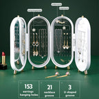 Desktop Jewelry Storage Box Multilayer Dustproof Earrings Rings Necklaces Display Holder Case for Women Jewelry Organizer Box Collapsible Earring Holder Jewelry Organizer Box with Mirror Earring Necklace Jewelry Box Organizer Stevvex