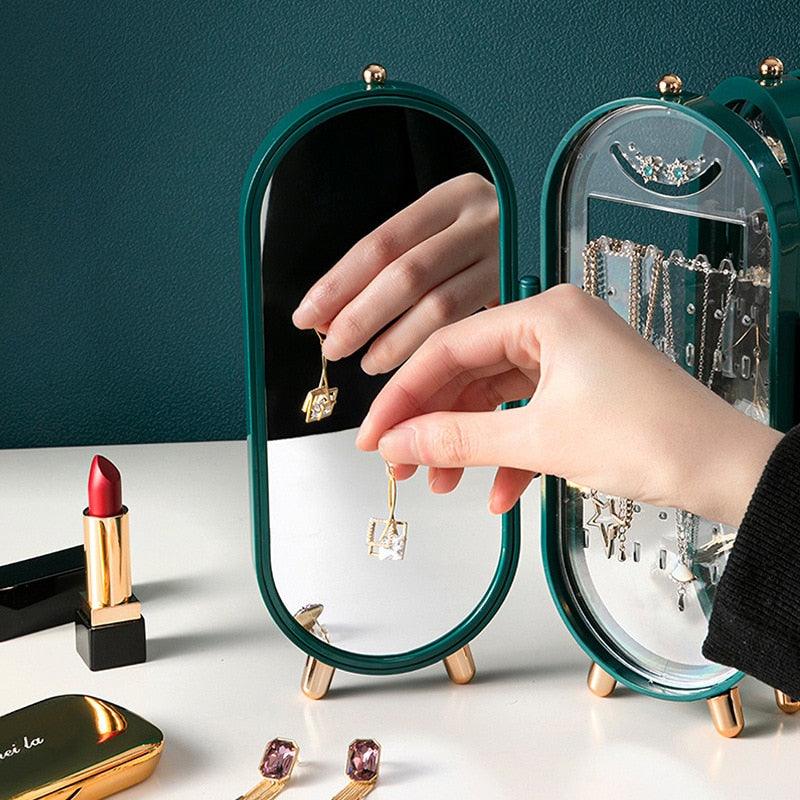 Desktop Jewelry Storage Box Multilayer Dustproof Earrings Rings Necklaces Display Holder Case for Women Jewelry Organizer Box Collapsible Earring Holder Jewelry Organizer Box with Mirror Earring Necklace Jewelry Box Organizer Stevvex