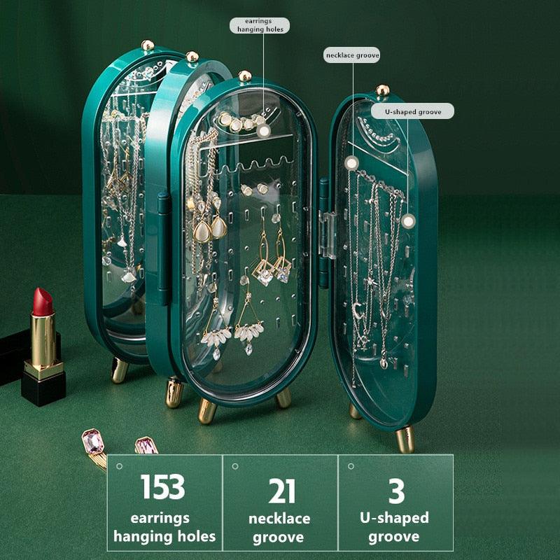Desktop Jewelry Storage Box Multilayer Dustproof Earrings Rings Necklaces Display Holder Case for Women Jewelry Organizer Box Collapsible Earring Holder Jewelry Organizer Box with Mirror Earring Necklace Jewelry Box Organizer Stevvex
