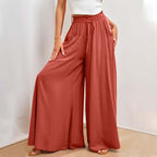 Women's Fashion Wide Leg Elastic Waistband Wide Leg High Waist Long Dress Pants Pi-Mart
