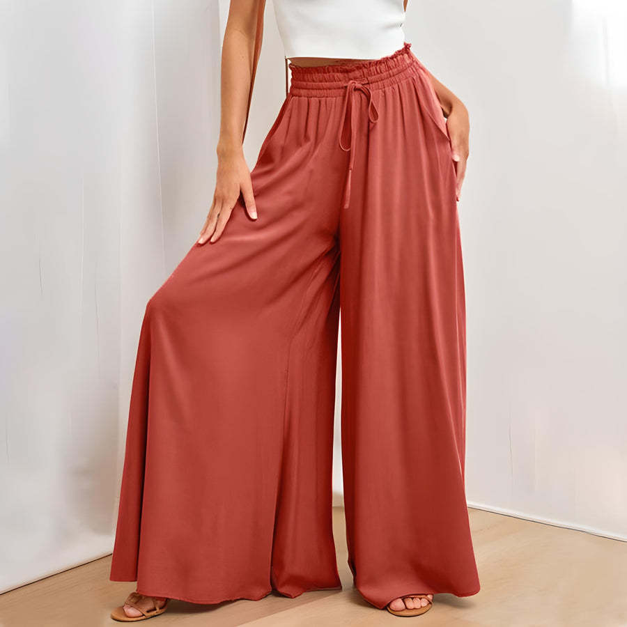Women's Fashion Wide Leg Elastic Waistband Wide Leg High Waist Long Dress Pants Pi-Mart