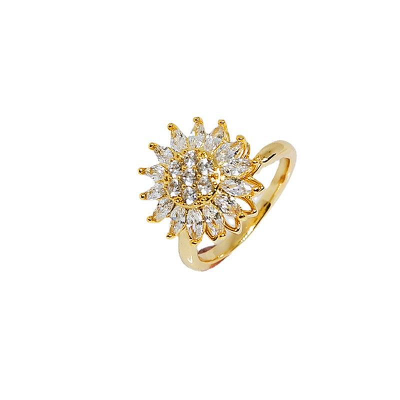 Rotating SUNFLOWER Full Diamond Sunflower Ring Pi-Mart