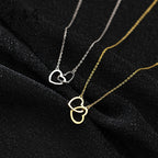 Double Heart Interlocking Titanium Steel Necklace Jewelry Pi-Mart
