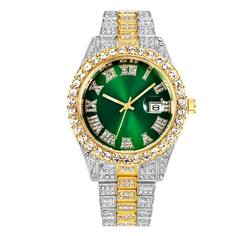 Steel Band Quartz Watch Full Diamond With Calendar