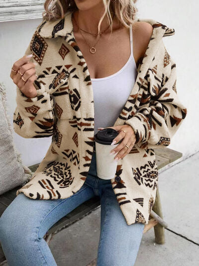 Girls Modern Geometric Button Up Dropped Shoulder Jacket Unique Retro Minimalist Outerwear Stevvex