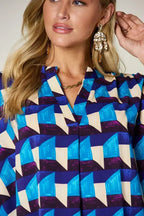 Geometric Notched Sleeve Blouse - Versatile Top | Femstylo