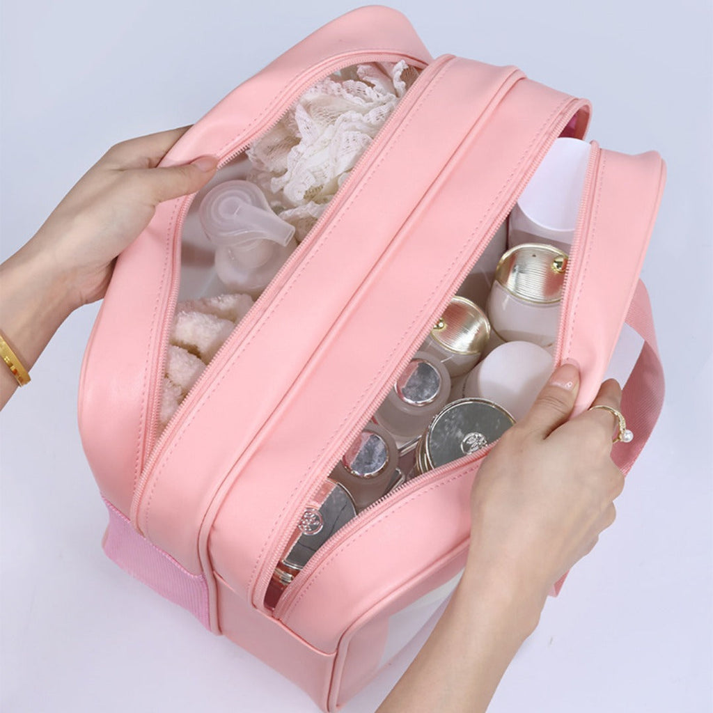 Dry & Wet Separation PVC Transparent Beach Bag – Double-Layer Portable Travel Toiletry Bag with Compartments for Makeup & Cosmetic Storage, Ideal for Organizing on-the-Go - SJB-DIAMOND ELITES