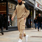 Loose Color-block Textured Hoodie And Sweatpants Casual Set