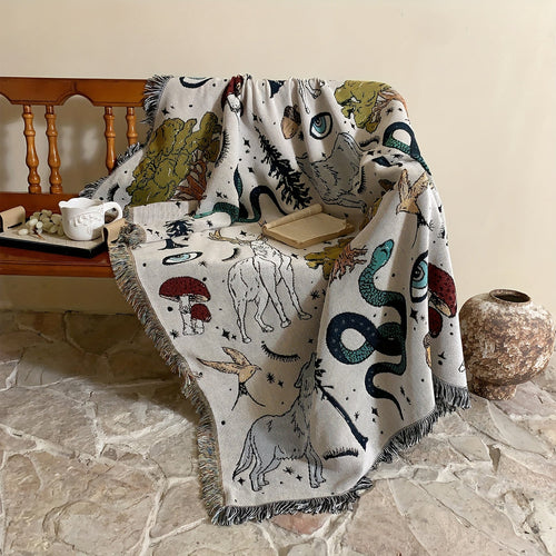 1pc Woven Double-sided Multifunctional Blanket Bohemian Tapestry Hippie Room Decoration Abstract Animals Plants Blanket Tassel Woven Blanket Sofa Blanket Outdoor Hiking Backpack Beach Travel Decoration Blanket Woven Picnic Bl Lootquake LLC