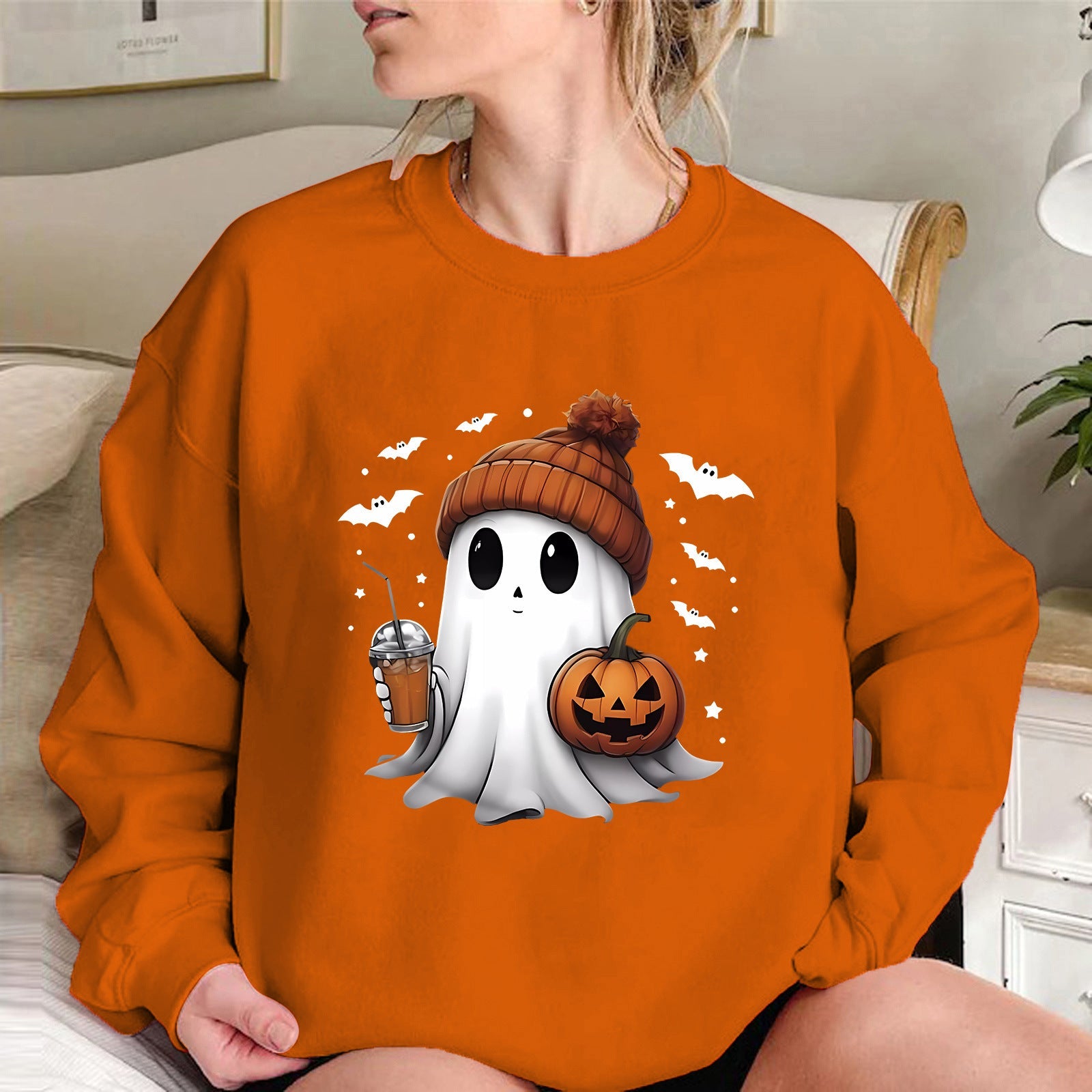 Fashion Drop-shoulder Sweater Women's Halloween Velvet Hoodie Pi-Mart