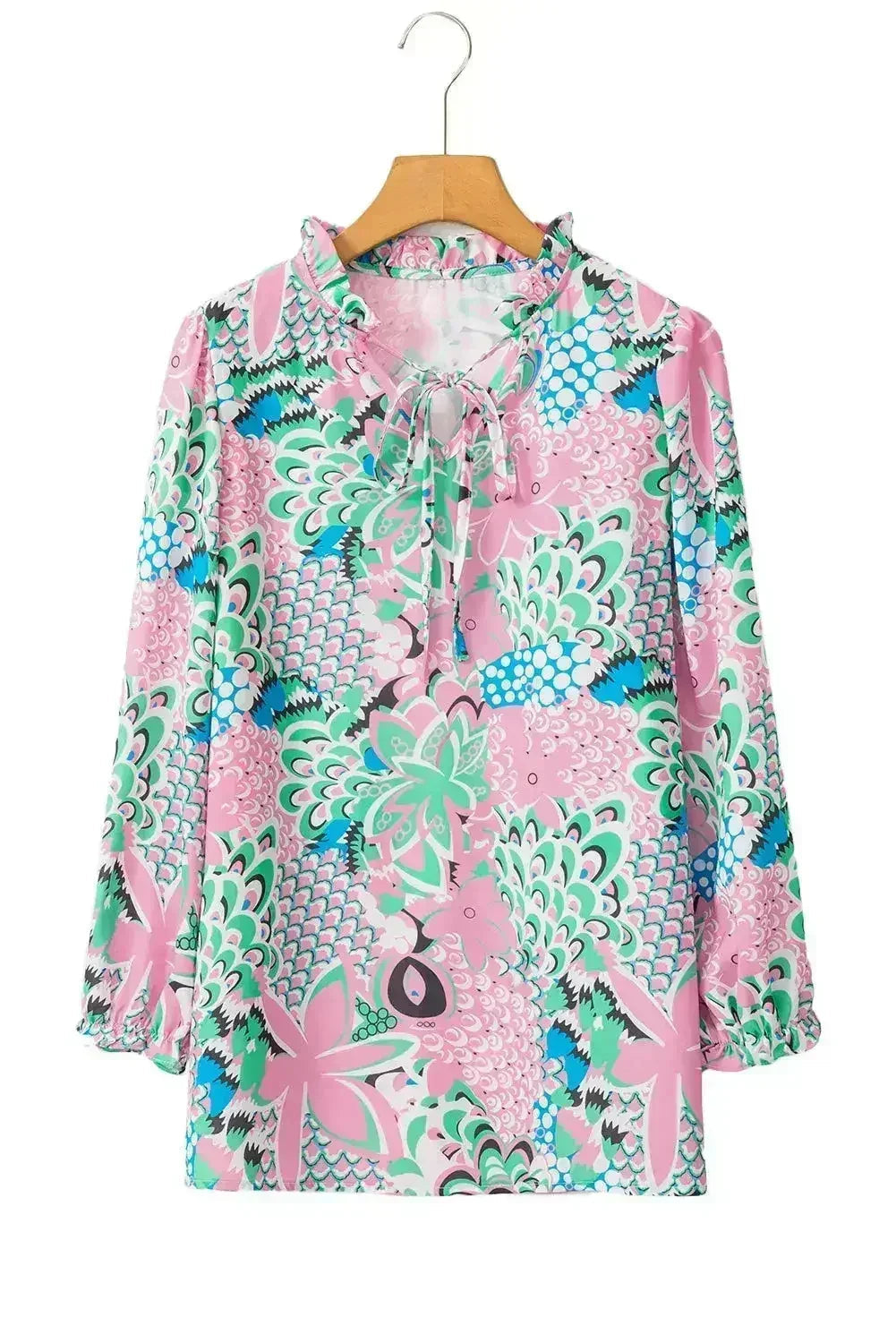 Green Floral V-Neck Blouse – Tied Detail & Loose Fit | Feminine Style - SJB-DIAMOND ELITES