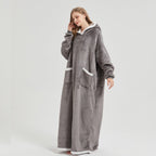 1pc Simple Solid Color Fleece Lazy Person Hooded Blanket Can Be Worn