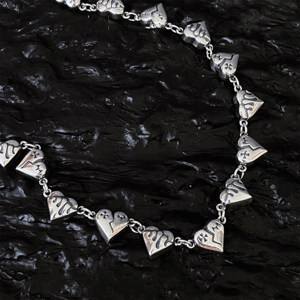 S925 Silver Heart Broken Graffiti Love Necklace