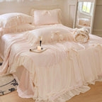Pure Color Ruffles Princess Style Summer Quilt Tencel Summer Cooling Duvet Airable Cover Four-piece Set Pi-Mart