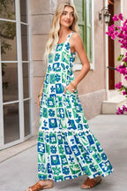 Multicolour Boho Floral Checkered Maxi Dress