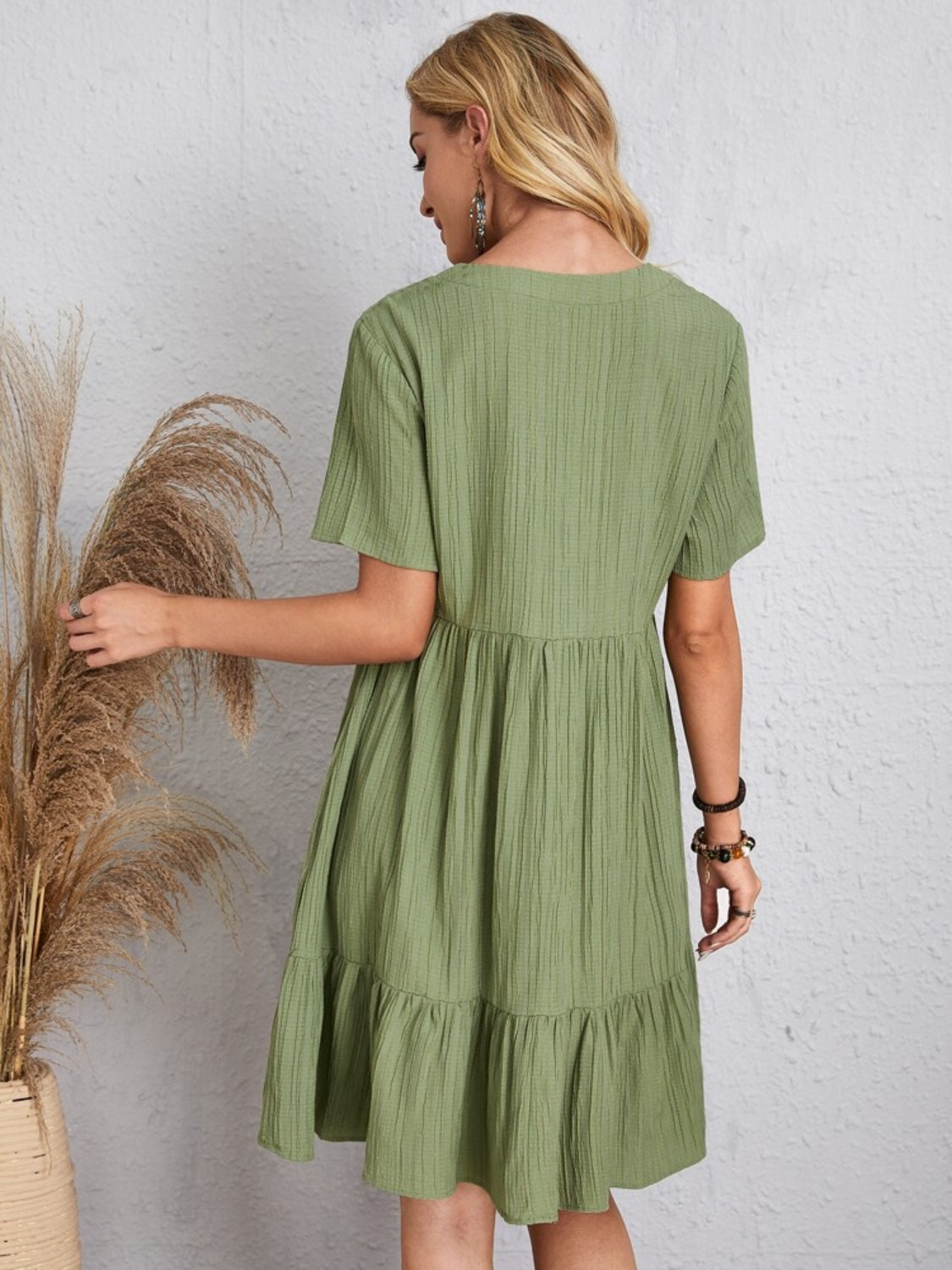 Classic Full Size V-Neck Short Sleeve Dress Casual & Comfortable Dress for Women Stevvex