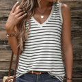 Ladies' Black And White Striped V-neck Sleeveless Tank Top - SJB-DIAMOND ELITES
