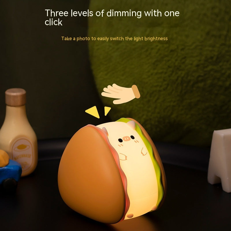 Hamburger Pig Small Night Lamp USB Rechargeable Bedroom Pi-Mart