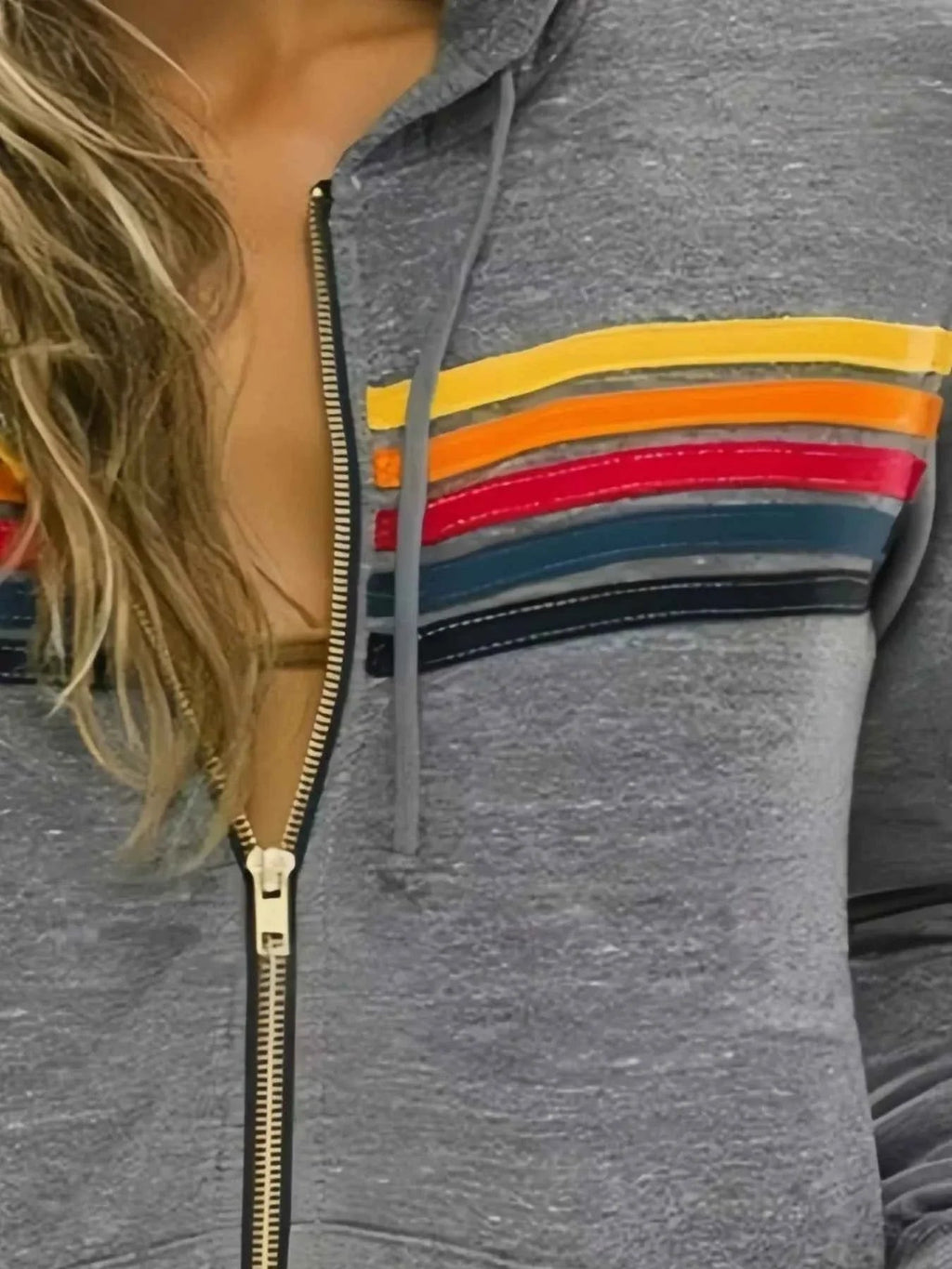 Full Size Striped Zip-Up Hoodie Plus Size THRIXINE