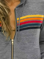 Full Size Striped Zip-Up Hoodie Plus Size THRIXINE