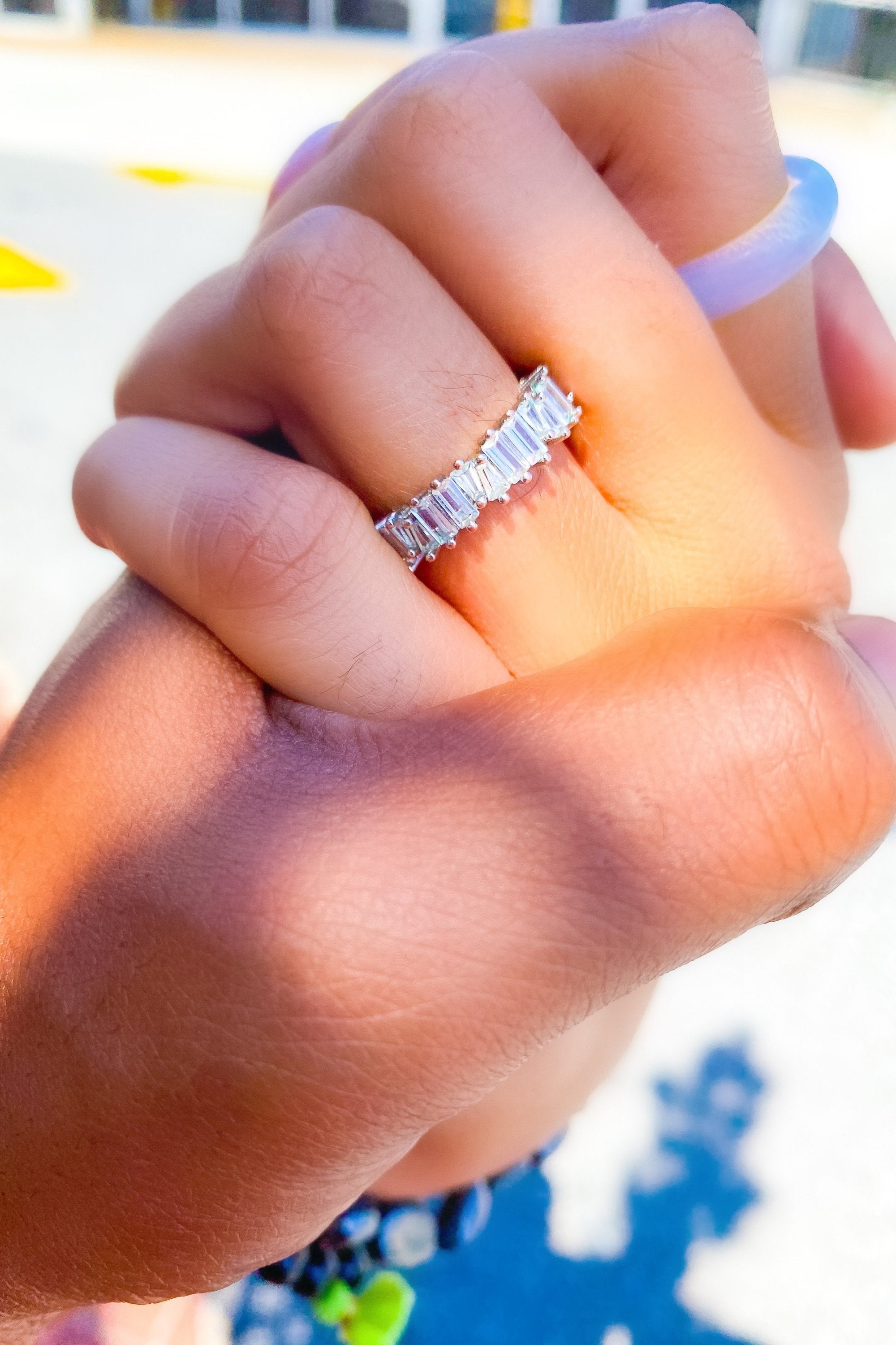 Diamond Baguette Eternity Ring Sterling Silver Band