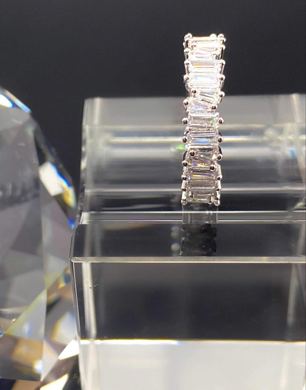 Diamond Baguette Eternity Ring Sterling Silver Band
